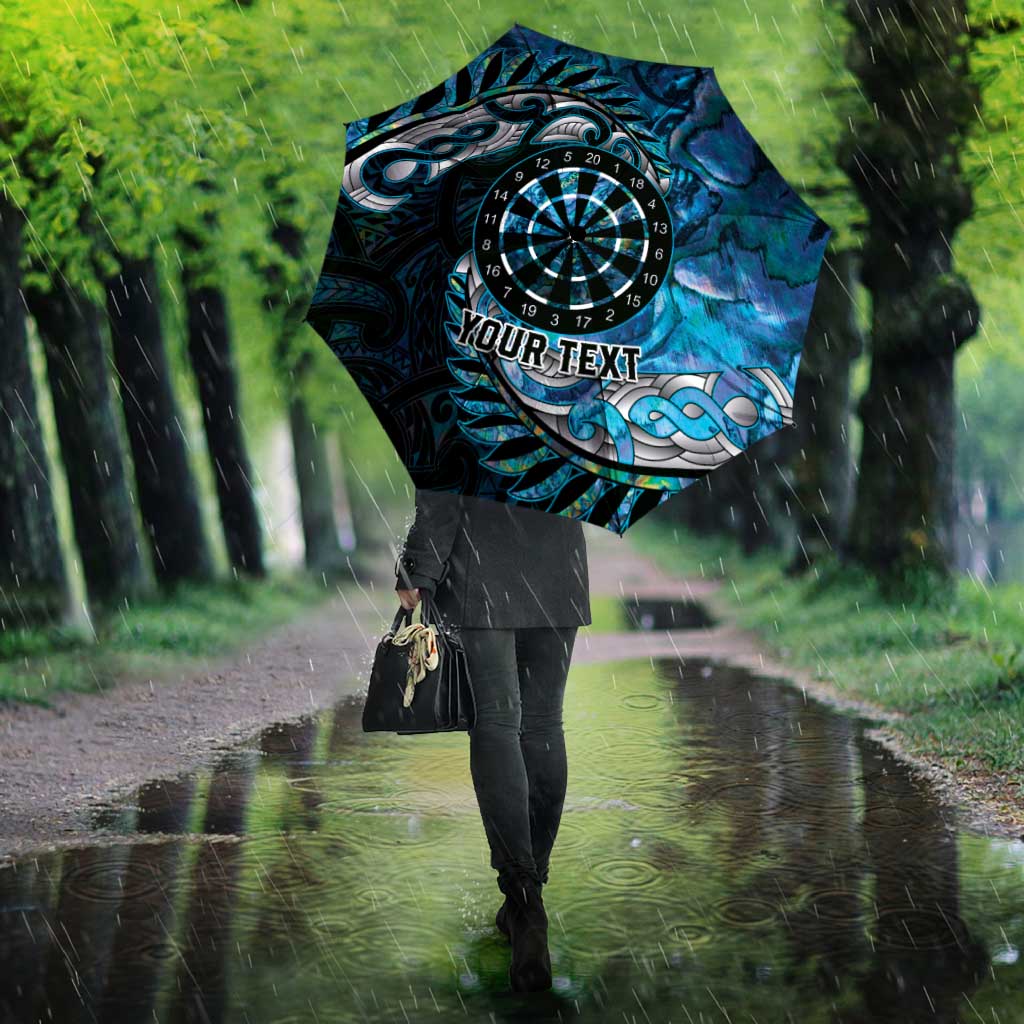 New Zealand Darts Personalised Umbrella Aotearoa Silver Fern Blue Papua Shell Spirit - Polynesian Pride