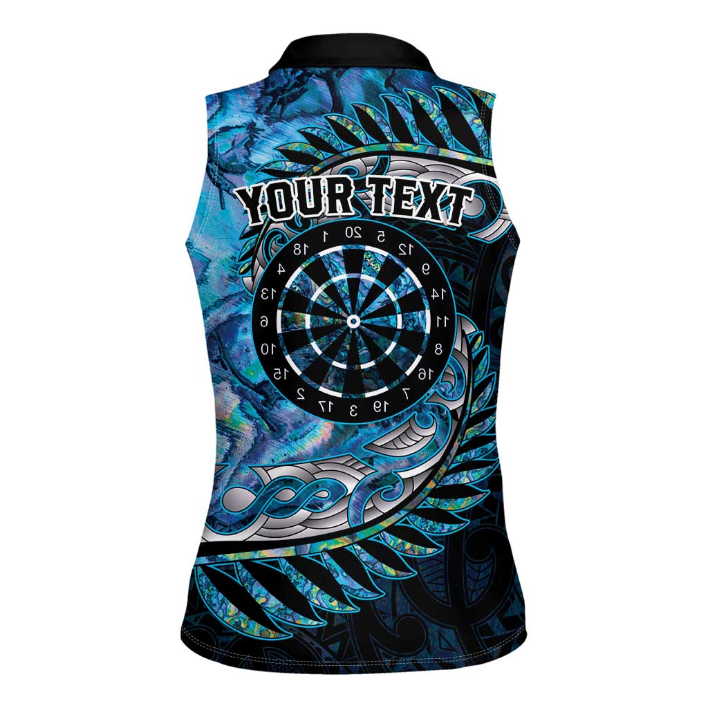 New Zealand Darts Personalised Women Sleeveless Polo Shirt Aotearoa Silver Fern Blue Papua Shell Spirit