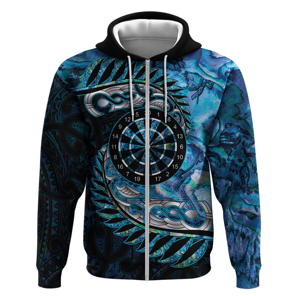 New Zealand Darts Personalised Zip Hoodie Aotearoa Silver Fern Blue Papua Shell Spirit LT9 Zip Hoodie Blue - Polynesian Pride