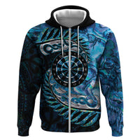 New Zealand Darts Personalised Zip Hoodie Aotearoa Silver Fern Blue Papua Shell Spirit LT9 Zip Hoodie Blue - Polynesian Pride
