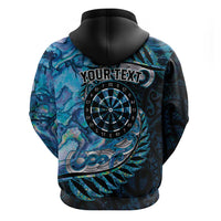 New Zealand Darts Personalised Zip Hoodie Aotearoa Silver Fern Blue Papua Shell Spirit LT9 - Polynesian Pride