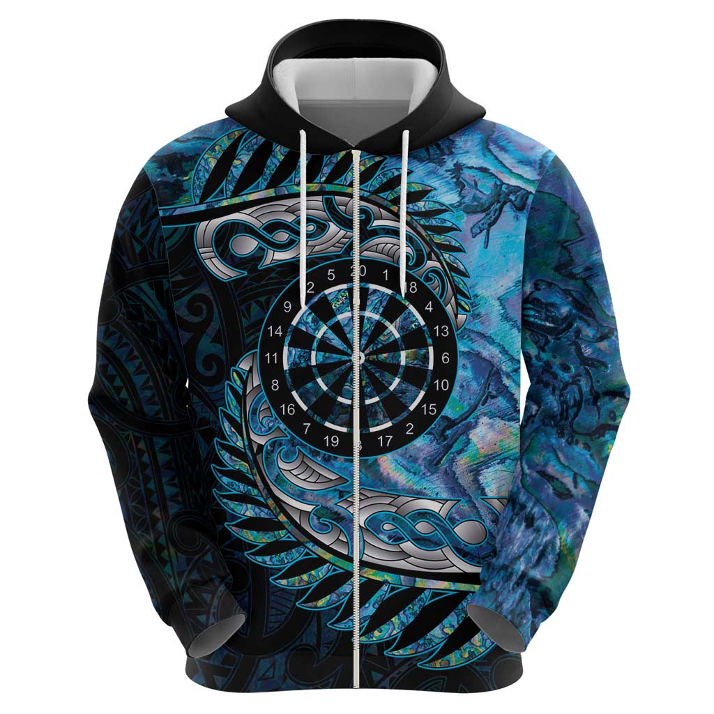 New Zealand Darts Personalised Zip Hoodie Aotearoa Silver Fern Blue Papua Shell Spirit LT9 - Polynesian Pride