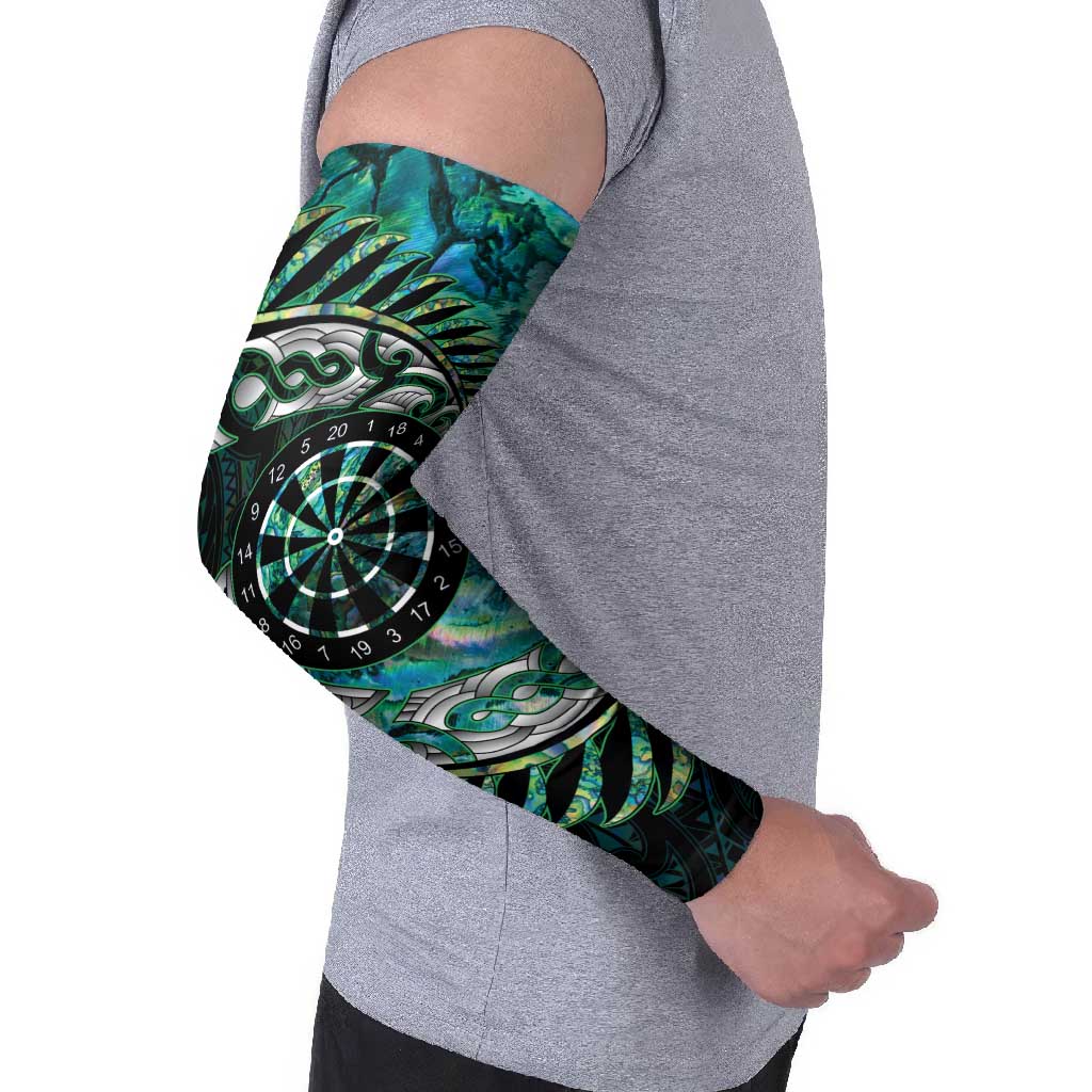 New Zealand Darts Personalised Arm Sleeves Aotearoa Silver Fern Green Papua Shell Spirit - Polynesian Pride