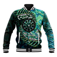 New Zealand Darts Personalised Baseball Jacket Aotearoa Silver Fern Green Papua Shell Spirit
