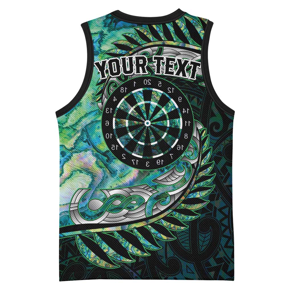 New Zealand Darts Personalised Basketball Jersey Aotearoa Silver Fern Green Papua Shell Spirit - Polynesian Pride