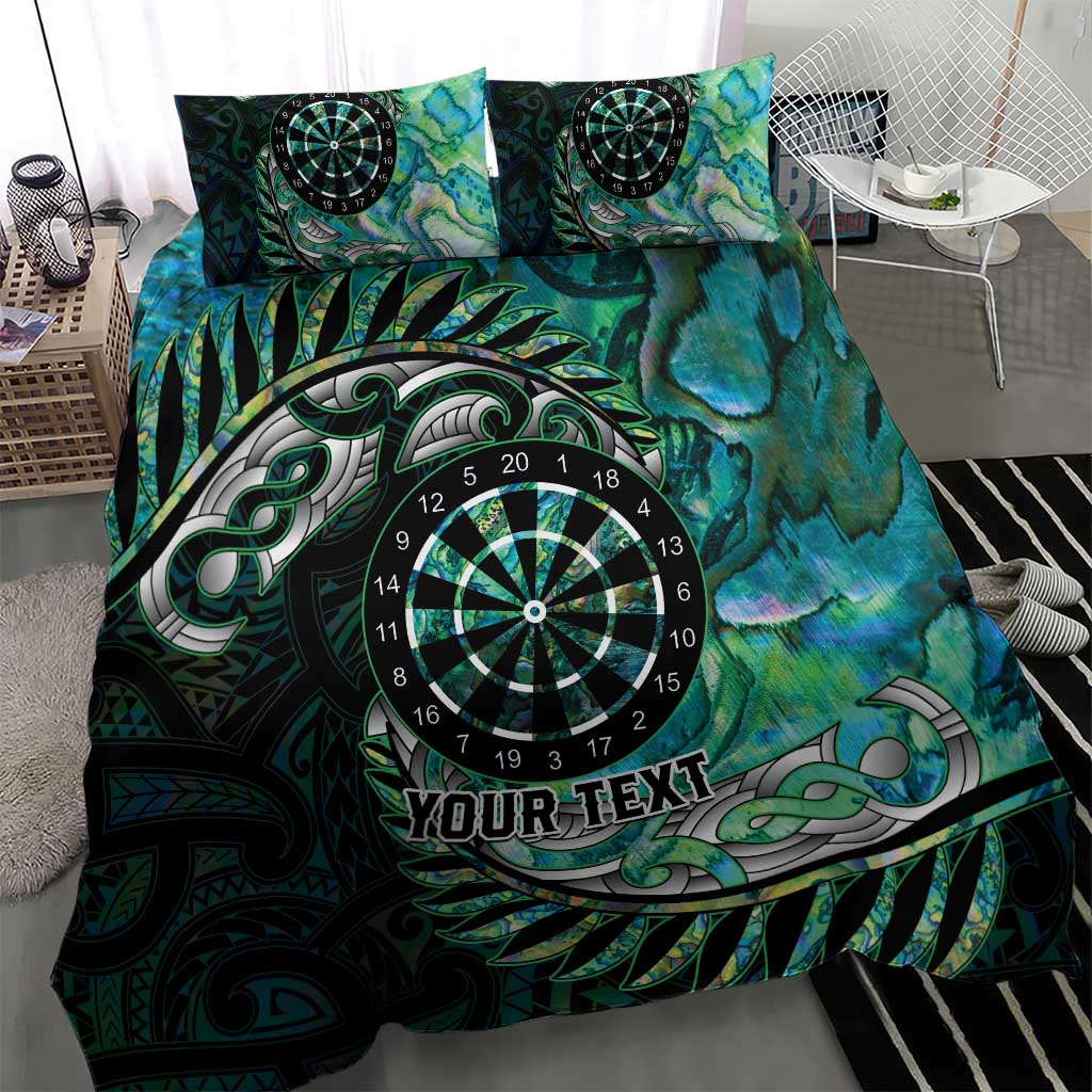 New Zealand Darts Personalised Bedding Set Aotearoa Silver Fern Green Papua Shell Spirit