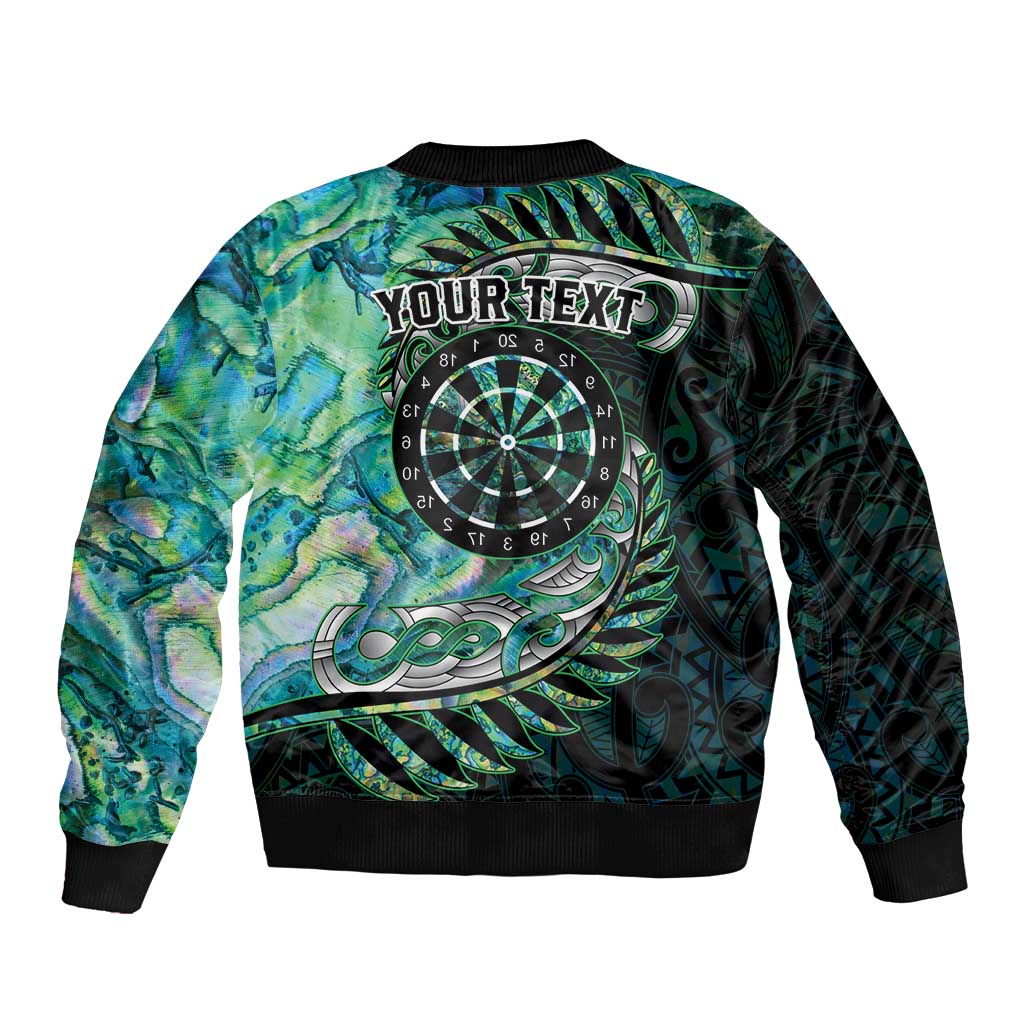 New Zealand Darts Personalised Bomber Jacket Aotearoa Silver Fern Green Papua Shell Spirit