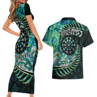 New Zealand Darts Personalised Couples Matching Short Sleeve Bodycon Dress and Hawaiian Shirt Aotearoa Silver Fern Green Papua Shell Spirit