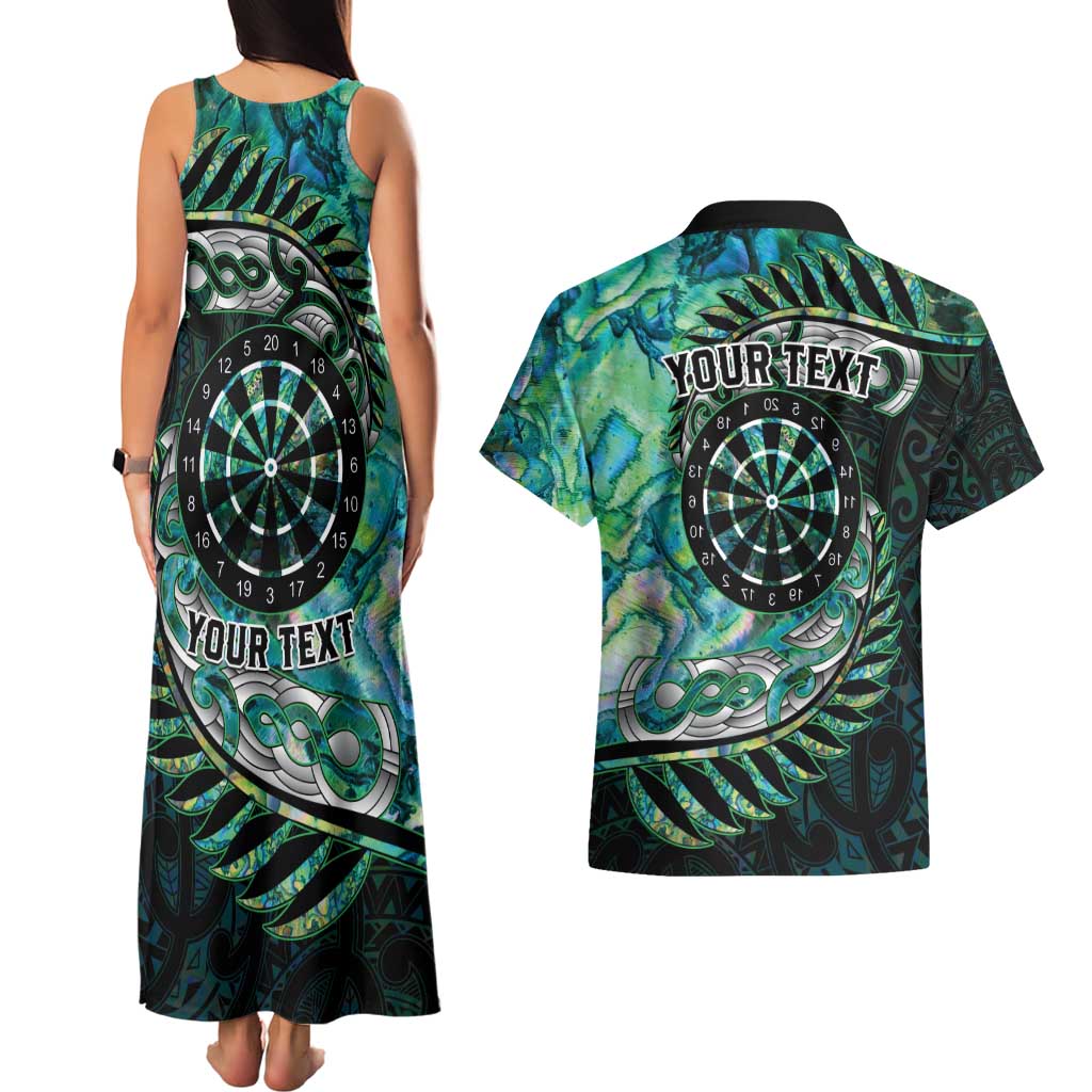 New Zealand Darts Personalised Couples Matching Tank Maxi Dress and Hawaiian Shirt Aotearoa Silver Fern Green Papua Shell Spirit