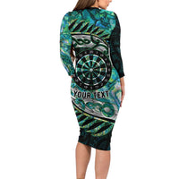 New Zealand Darts Personalised Family Matching Long Sleeve Bodycon Dress and Hawaiian Shirt Aotearoa Silver Fern Green Papua Shell Spirit