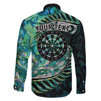 New Zealand Darts Personalised Family Matching Off The Shoulder Long Sleeve Dress and Hawaiian Shirt Aotearoa Silver Fern Green Papua Shell Spirit