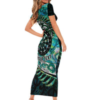 New Zealand Darts Personalised Family Matching Short Sleeve Bodycon Dress and Hawaiian Shirt Aotearoa Silver Fern Green Papua Shell Spirit