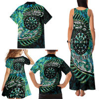 New Zealand Darts Personalised Family Matching Tank Maxi Dress and Hawaiian Shirt Aotearoa Silver Fern Green Papua Shell Spirit