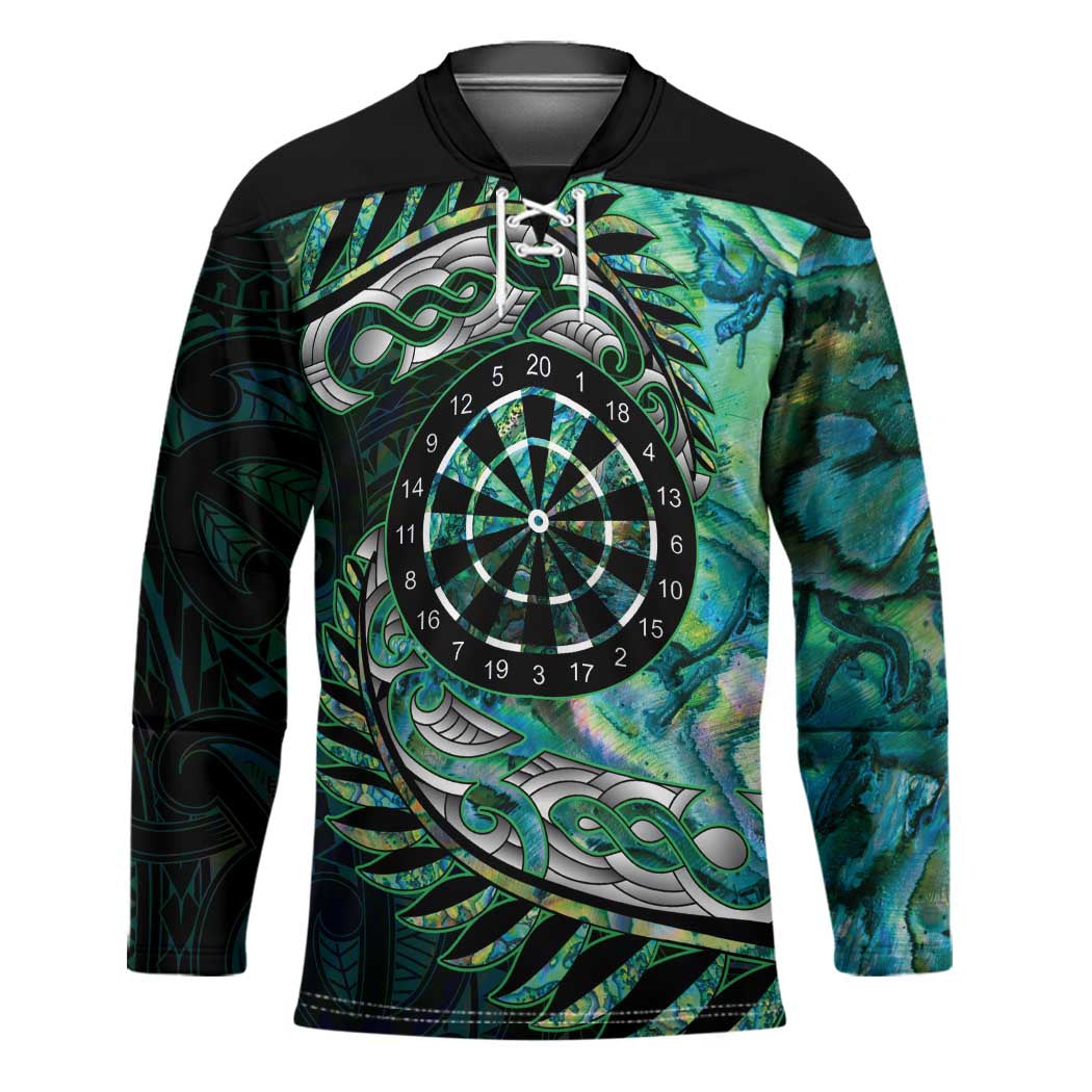 New Zealand Darts Personalised Hockey Jersey Aotearoa Silver Fern Green Papua Shell Spirit - Polynesian Pride