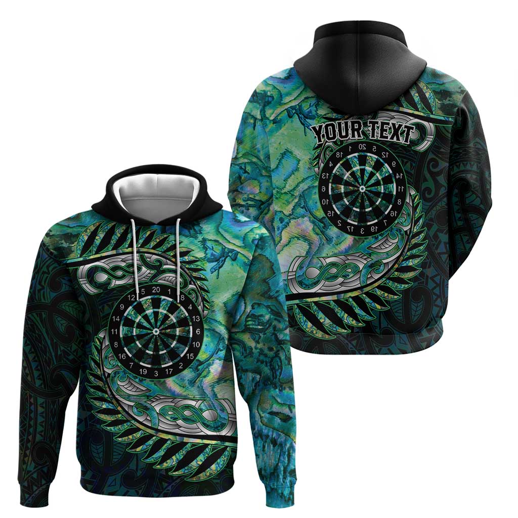 New Zealand Darts Personalised Hoodie Aotearoa Silver Fern Green Papua Shell Spirit