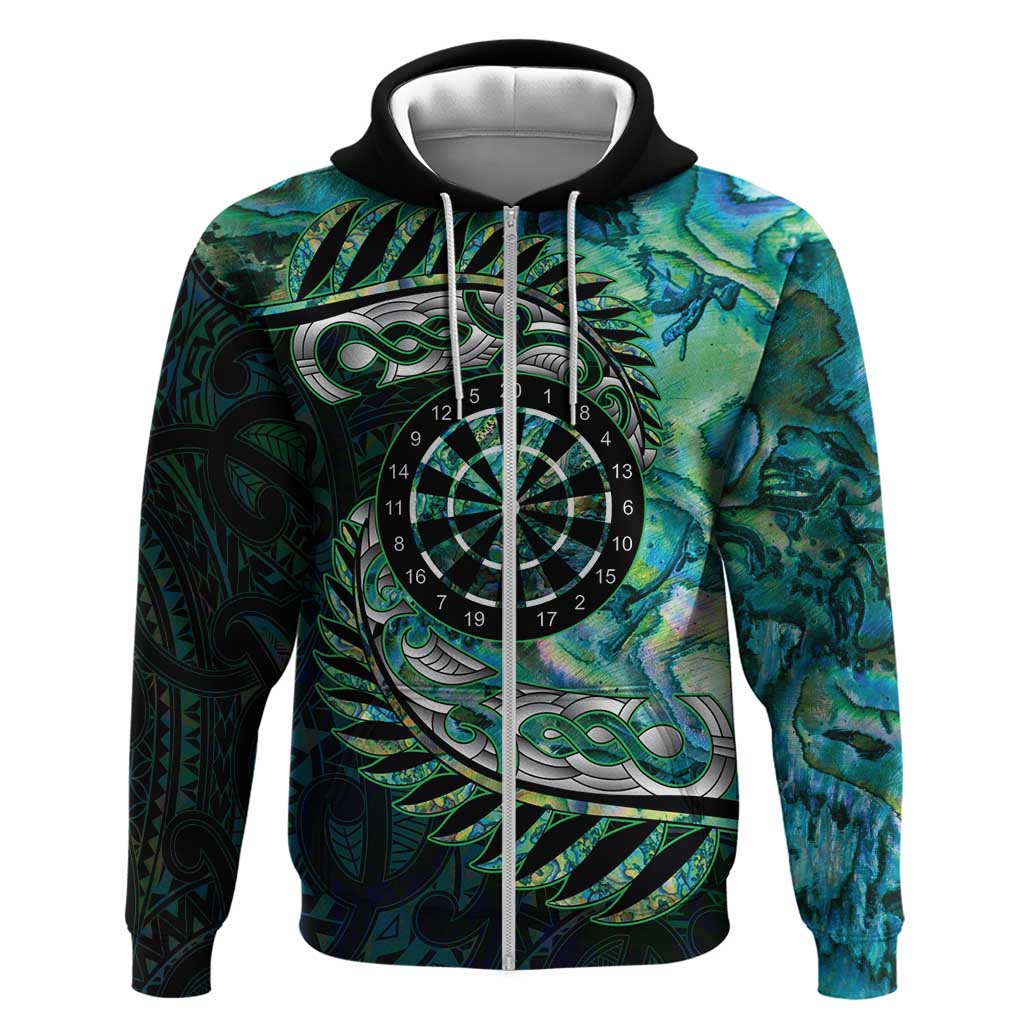 New Zealand Darts Personalised Hoodie Aotearoa Silver Fern Green Papua Shell Spirit