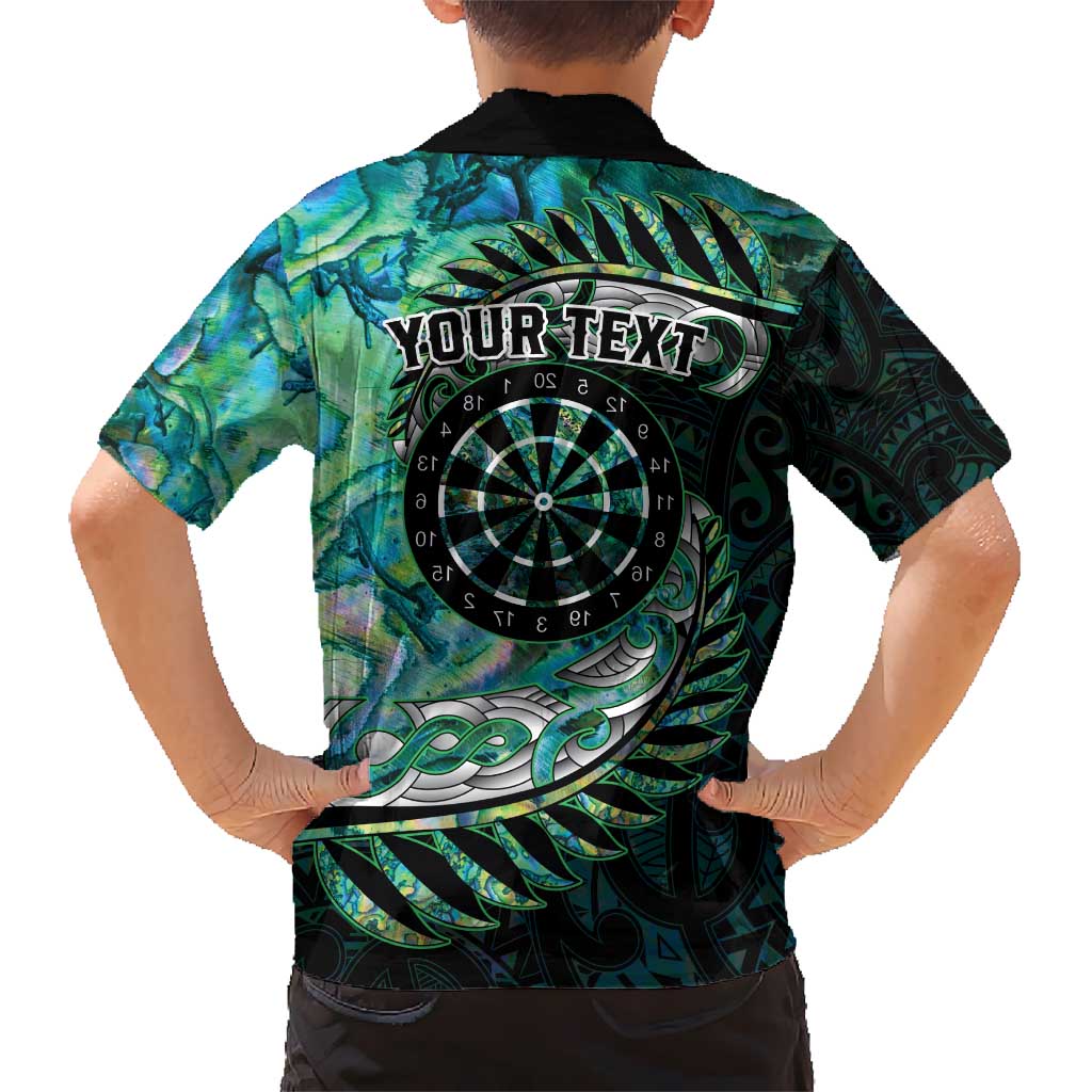 New Zealand Darts Personalised Kid Hawaiian Shirt Aotearoa Silver Fern Green Papua Shell Spirit