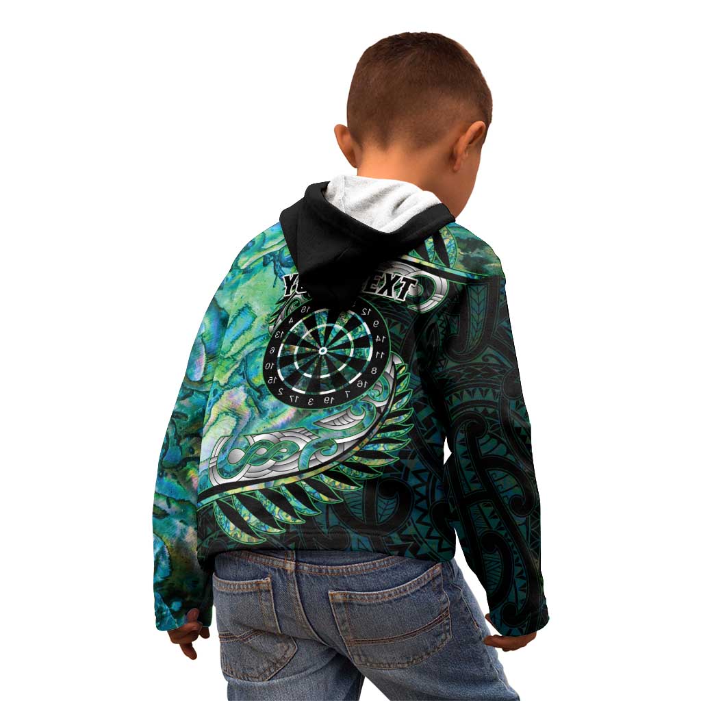 New Zealand Darts Personalised Kid Hoodie Aotearoa Silver Fern Green Papua Shell Spirit
