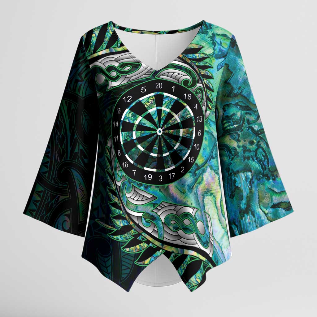 New Zealand Darts Personalised Kimono Sleeve Blouse Aotearoa Silver Fern Green Papua Shell Spirit - Polynesian Pride