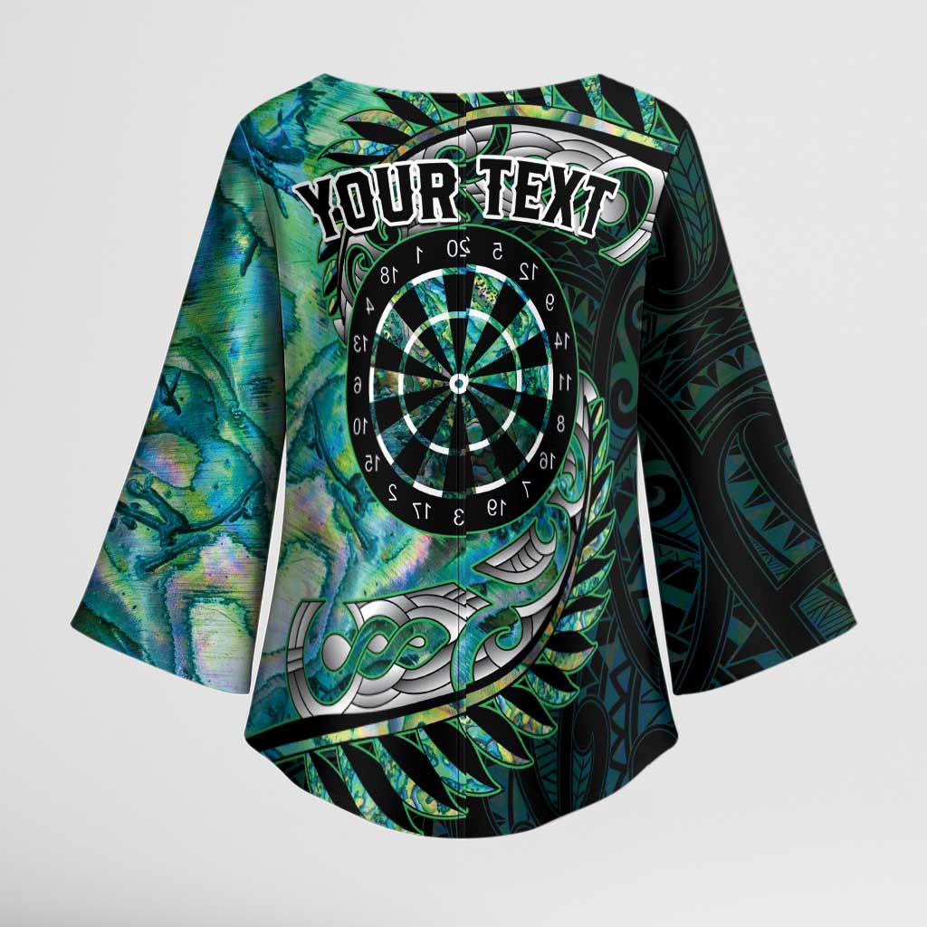 New Zealand Darts Personalised Kimono Sleeve Blouse Aotearoa Silver Fern Green Papua Shell Spirit - Polynesian Pride