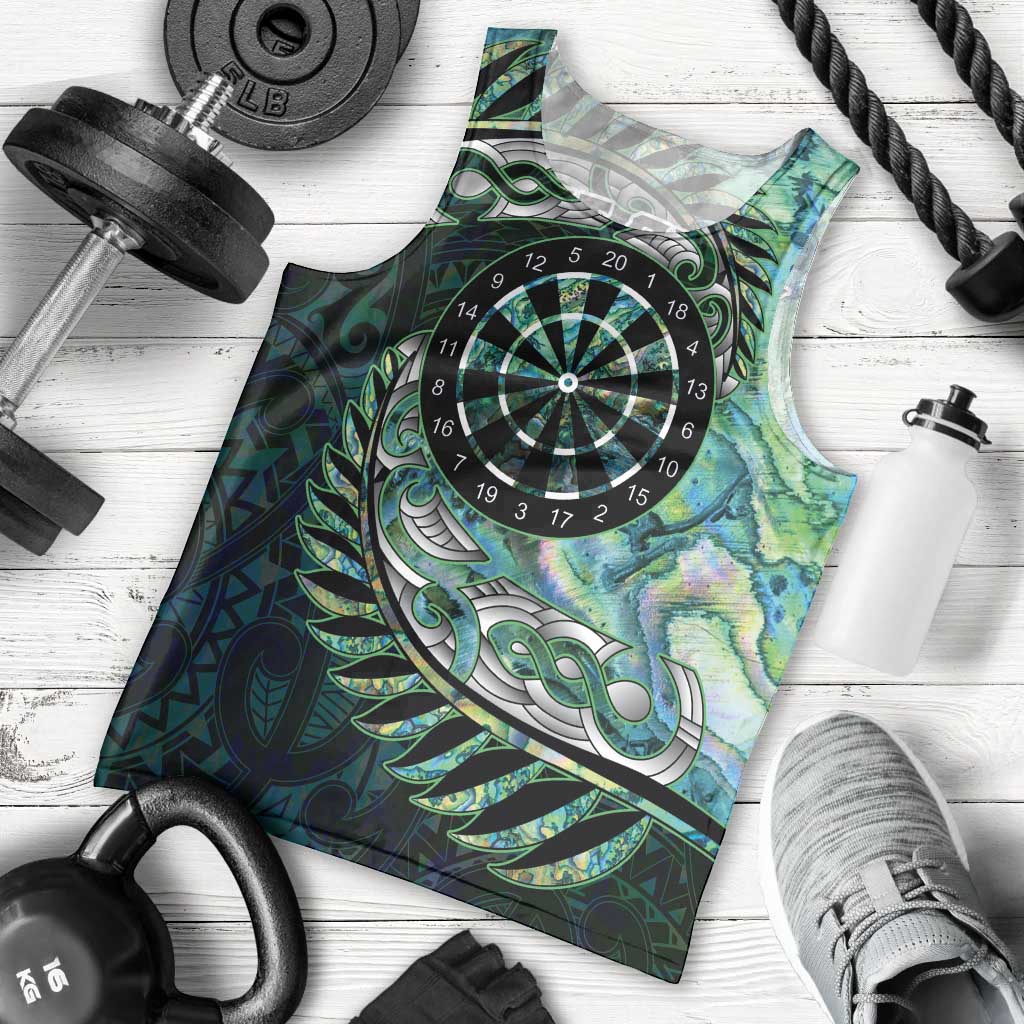 New Zealand Darts Personalised Men Tank Top Aotearoa Silver Fern Green Papua Shell Spirit