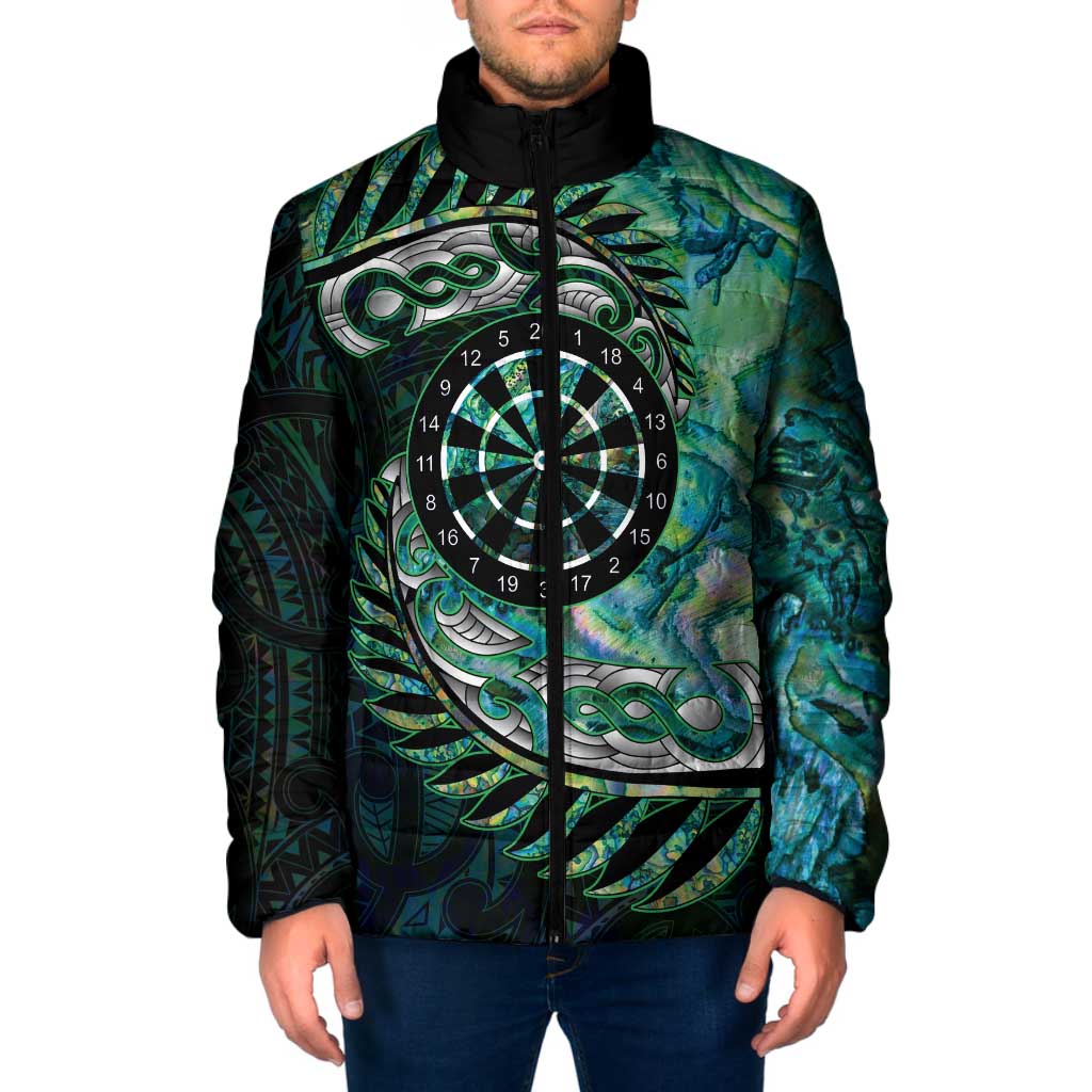New Zealand Darts Personalised Padded Jacket Aotearoa Silver Fern Green Papua Shell Spirit - Polynesian Pride