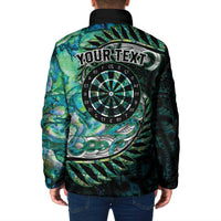 New Zealand Darts Personalised Padded Jacket Aotearoa Silver Fern Green Papua Shell Spirit - Polynesian Pride