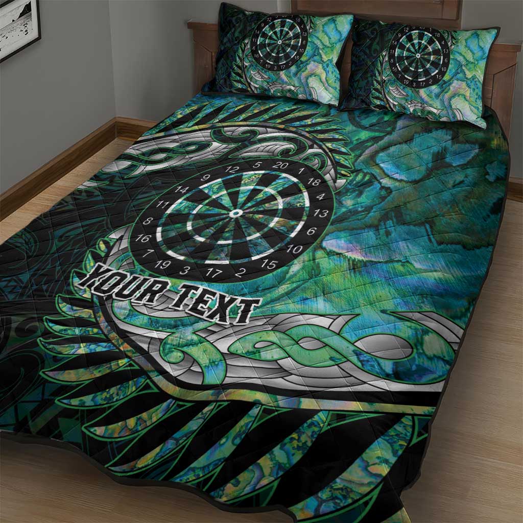 New Zealand Darts Personalised Quilt Bed Set Aotearoa Silver Fern Green Papua Shell Spirit