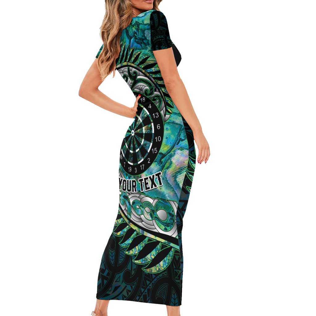New Zealand Darts Personalised Short Sleeve Bodycon Dress Aotearoa Silver Fern Green Papua Shell Spirit