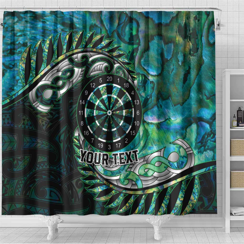 New Zealand Darts Personalised Shower Curtain Aotearoa Silver Fern Green Papua Shell Spirit