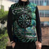 New Zealand Darts Personalised Sleeveless Puffer Jacket Aotearoa Silver Fern Green Papua Shell Spirit - Polynesian Pride