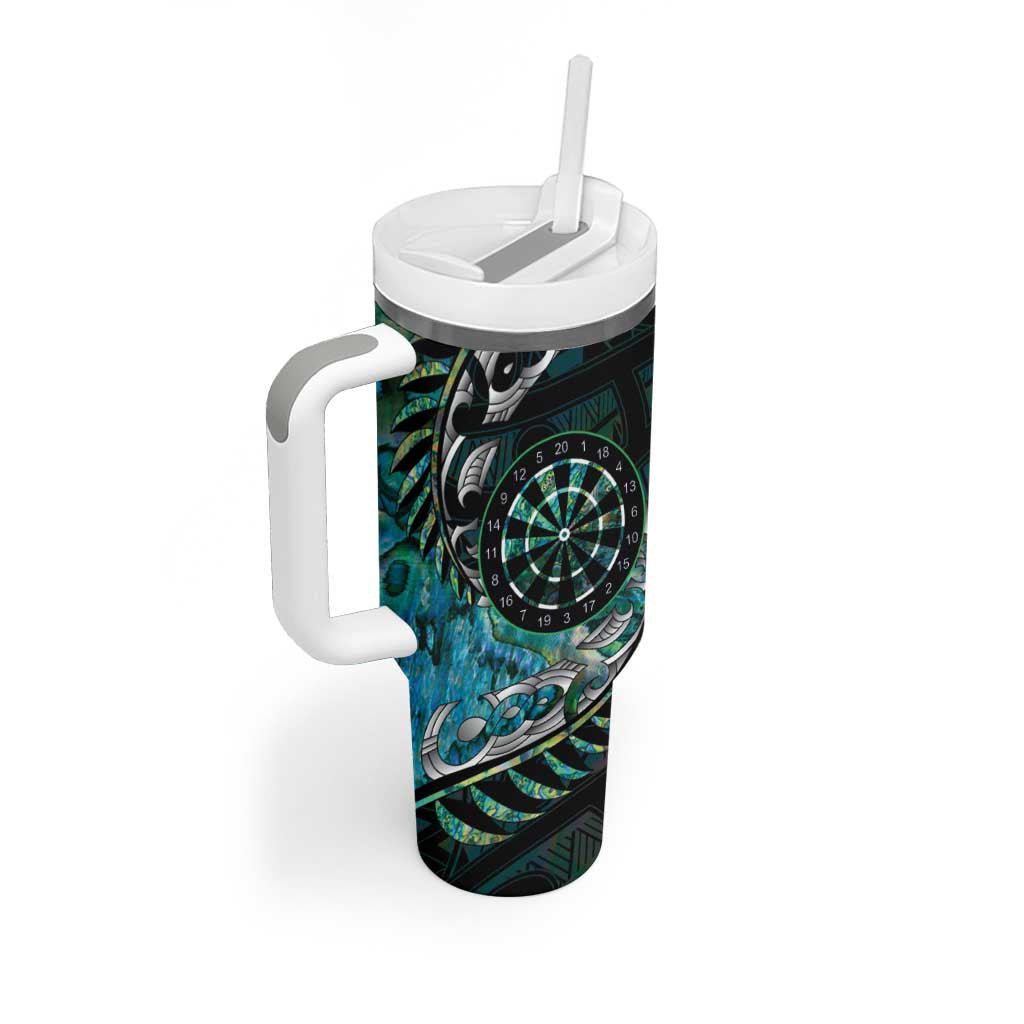 New Zealand Darts Personalised Tumbler With Handle Aotearoa Silver Fern Green Papua Shell Spirit