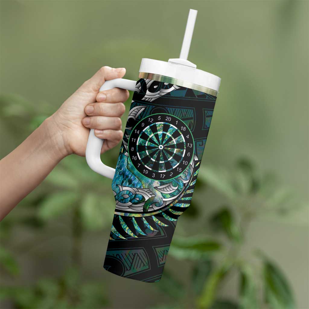 New Zealand Darts Personalised Tumbler With Handle Aotearoa Silver Fern Green Papua Shell Spirit