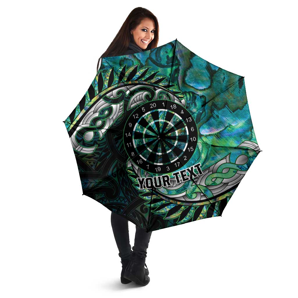 New Zealand Darts Personalised Umbrella Aotearoa Silver Fern Green Papua Shell Spirit - Polynesian Pride