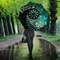 New Zealand Darts Personalised Umbrella Aotearoa Silver Fern Green Papua Shell Spirit - Polynesian Pride