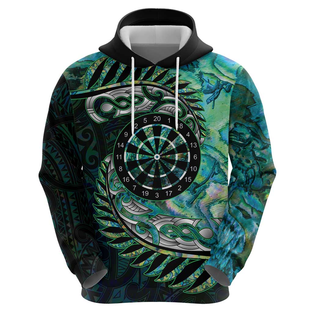 New Zealand Darts Personalised Zip Hoodie Aotearoa Silver Fern Green Papua Shell Spirit