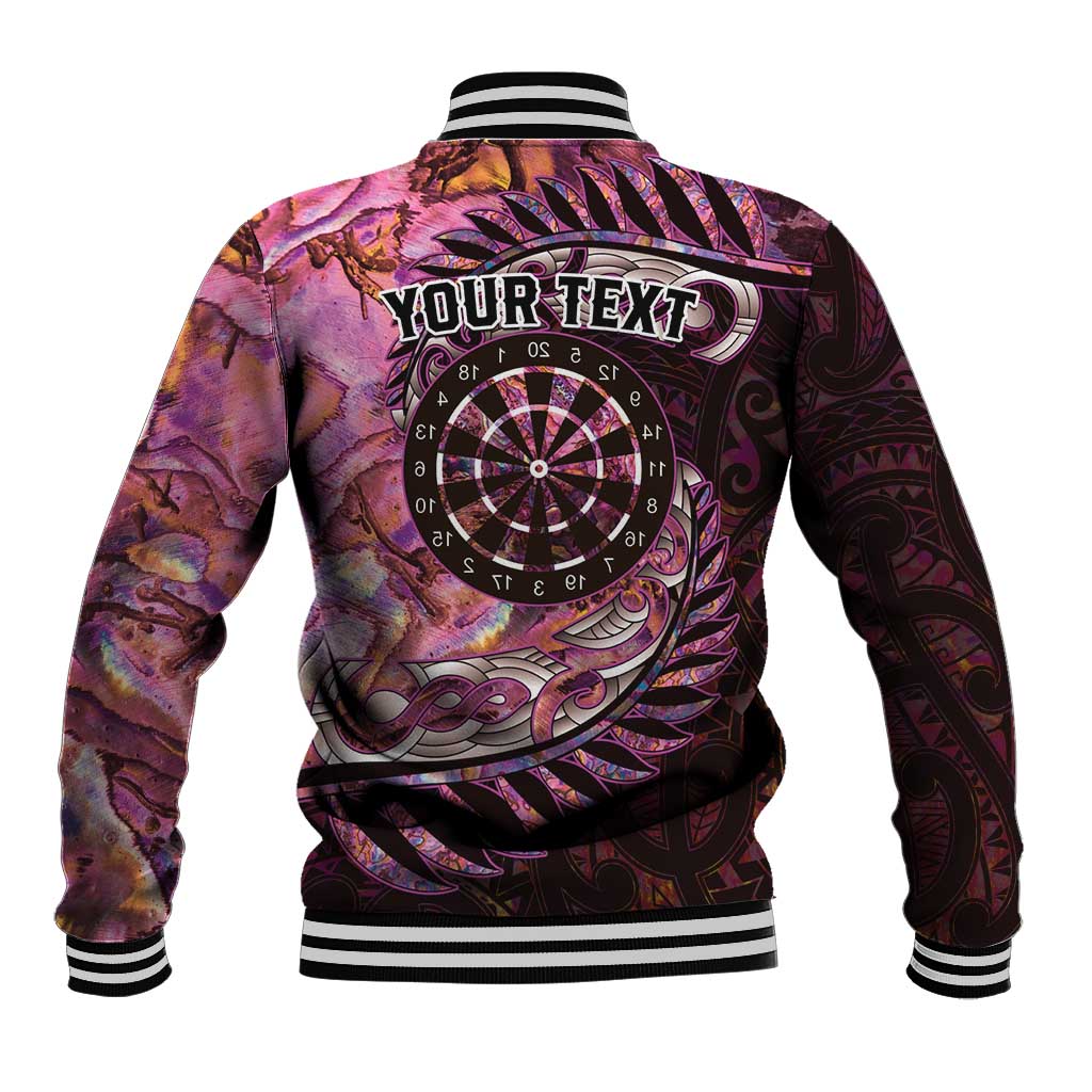 New Zealand Darts Personalised Baseball Jacket Aotearoa Silver Fern Pink Papua Shell Spirit