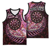 New Zealand Darts Personalised Basketball Jersey Aotearoa Silver Fern Pink Papua Shell Spirit - Polynesian Pride
