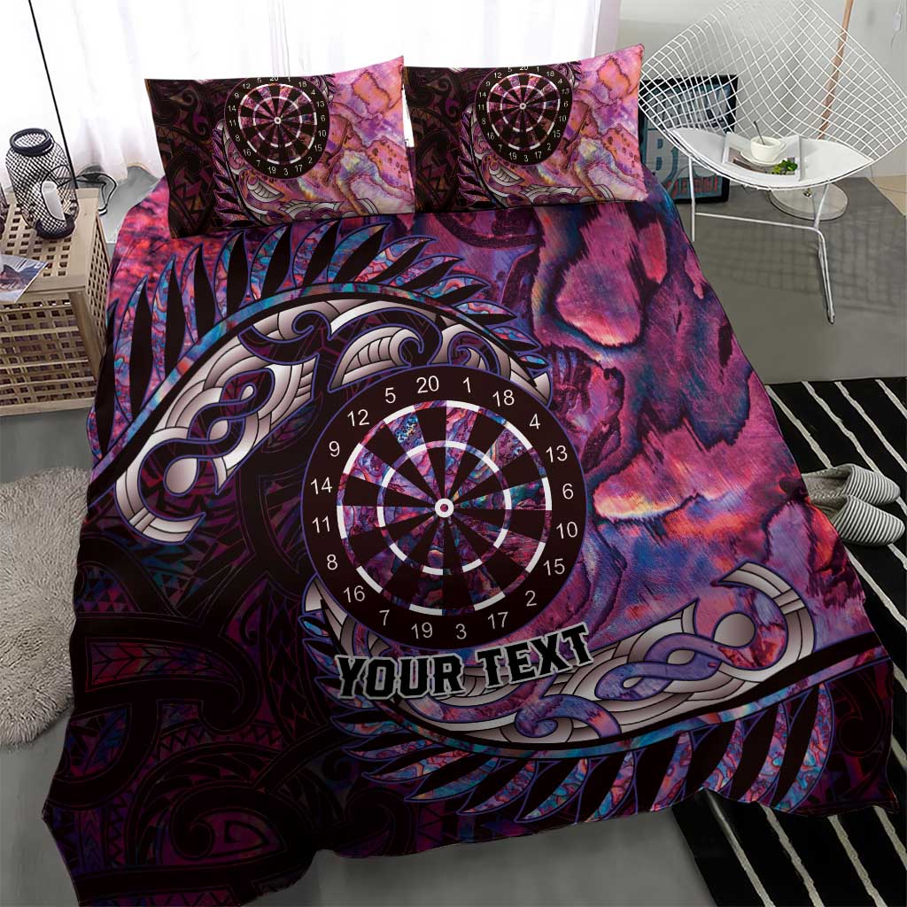 New Zealand Darts Personalised Bedding Set Aotearoa Silver Fern Pink Papua Shell Spirit