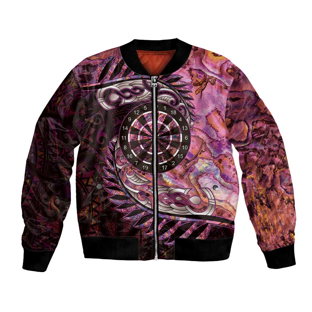 New Zealand Darts Personalised Bomber Jacket Aotearoa Silver Fern Pink Papua Shell Spirit