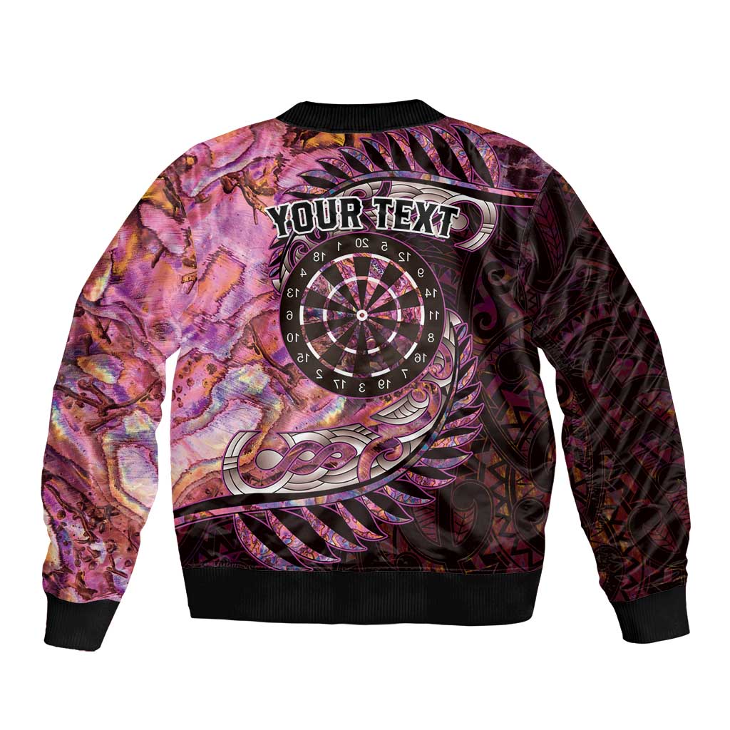 New Zealand Darts Personalised Bomber Jacket Aotearoa Silver Fern Pink Papua Shell Spirit