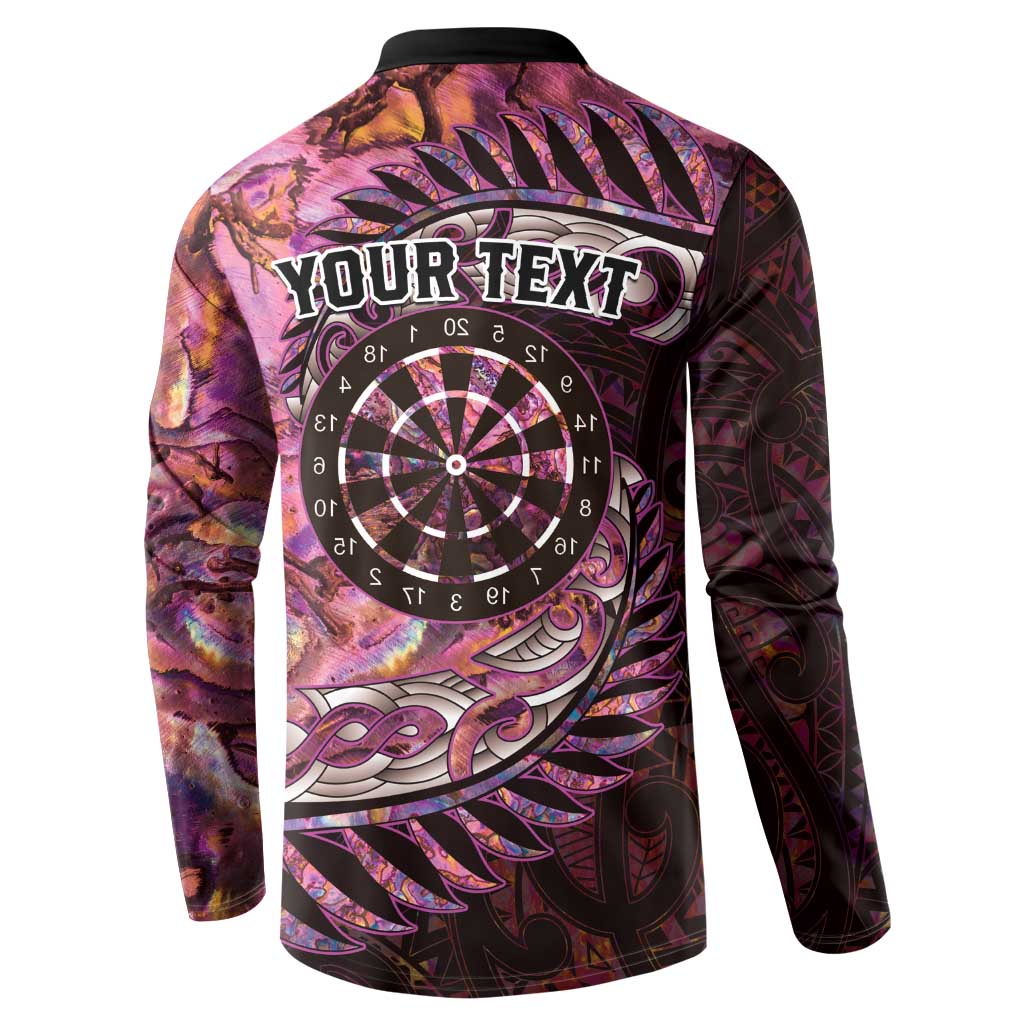 New Zealand Darts Personalised Button Sweatshirt Aotearoa Silver Fern Pink Papua Shell Spirit