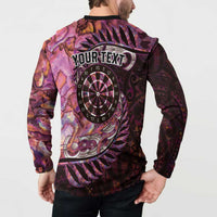 New Zealand Darts Personalised Button Sweatshirt Aotearoa Silver Fern Pink Papua Shell Spirit