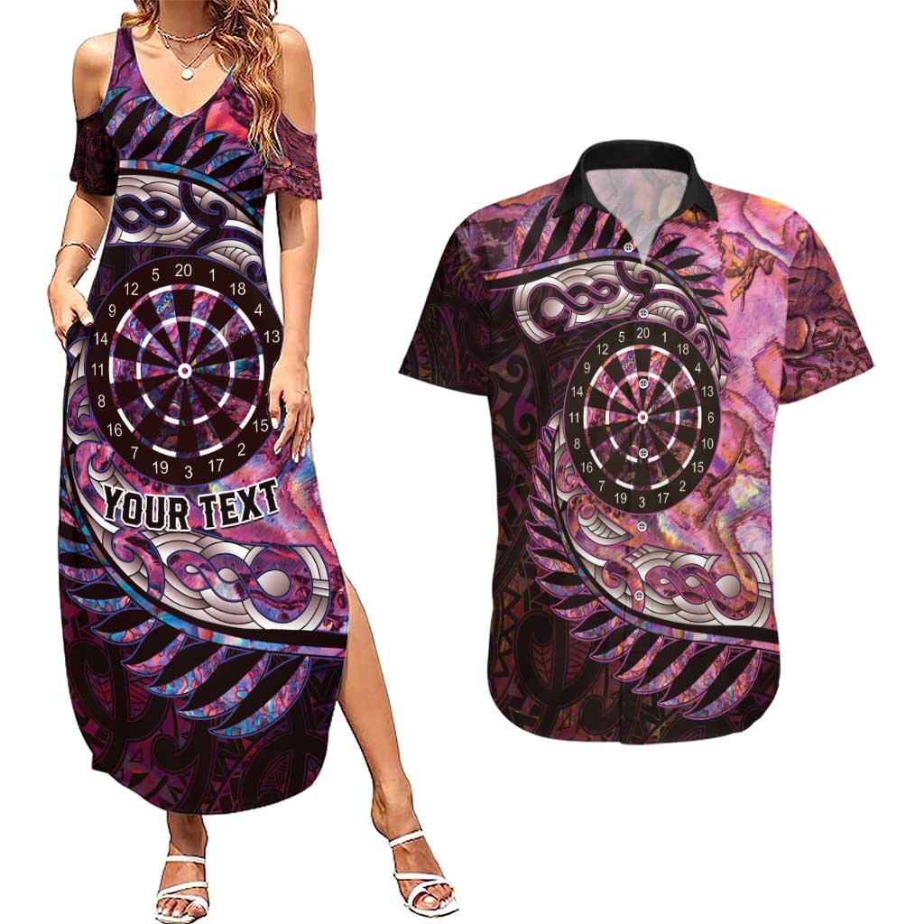 New Zealand Darts Personalised Couples Matching Summer Maxi Dress and Hawaiian Shirt Aotearoa Silver Fern Pink Papua Shell Spirit