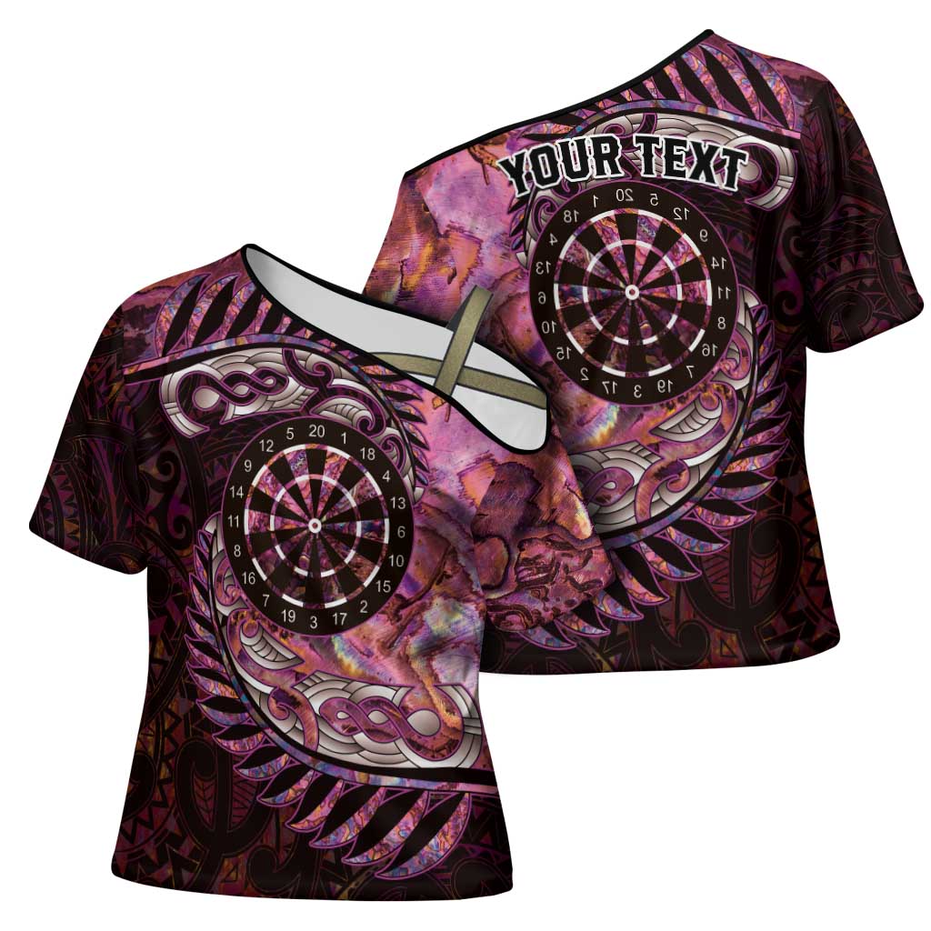 New Zealand Darts Personalised Cross Shoulder Shirt Aotearoa Silver Fern Pink Papua Shell Spirit - Polynesian Pride