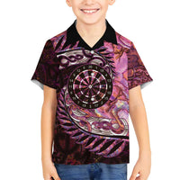 New Zealand Darts Personalised Family Matching Long Sleeve Bodycon Dress and Hawaiian Shirt Aotearoa Silver Fern Pink Papua Shell Spirit