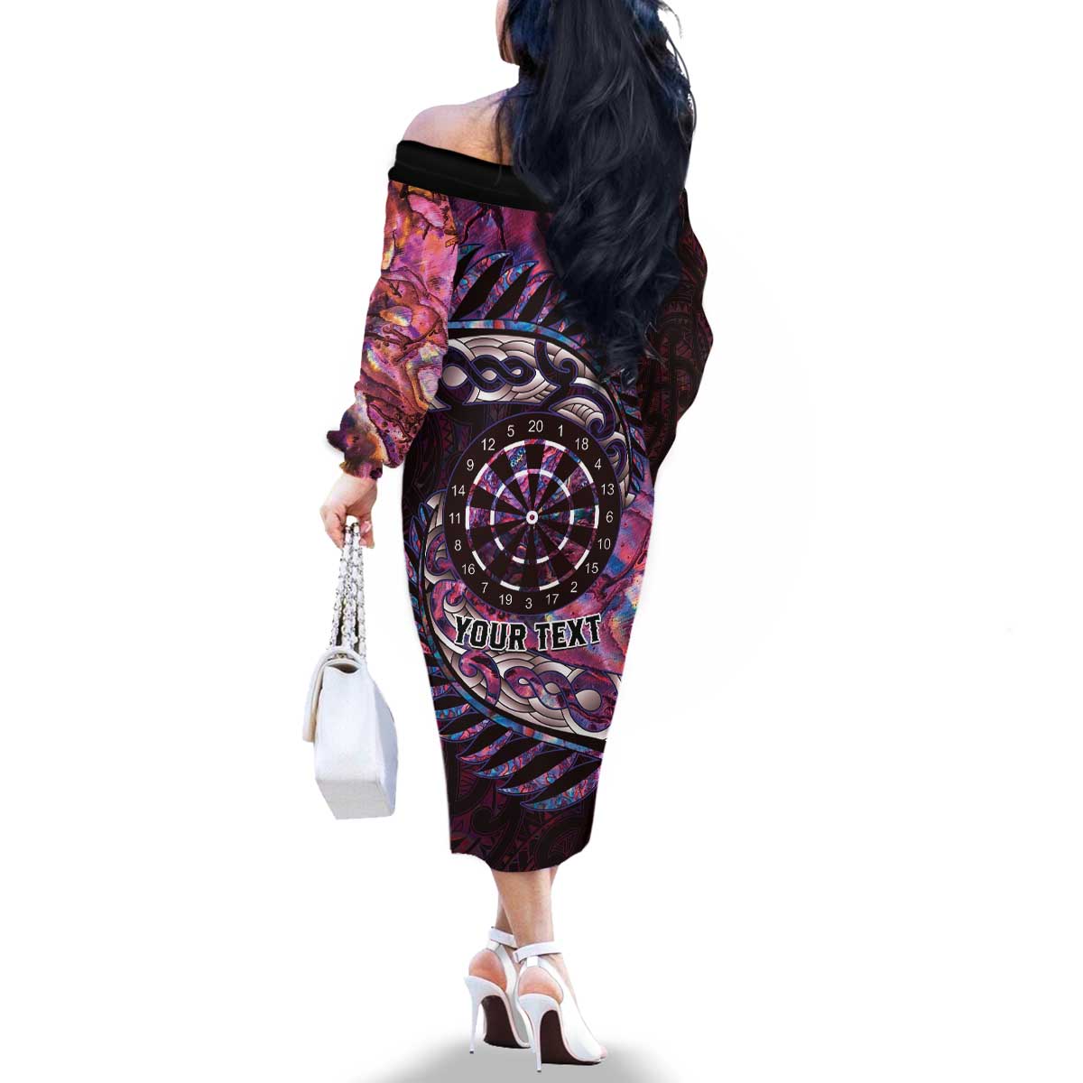 New Zealand Darts Personalised Family Matching Off The Shoulder Long Sleeve Dress and Hawaiian Shirt Aotearoa Silver Fern Pink Papua Shell Spirit