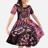 New Zealand Darts Personalised Family Matching Off Shoulder Maxi Dress and Hawaiian Shirt Aotearoa Silver Fern Pink Papua Shell Spirit
