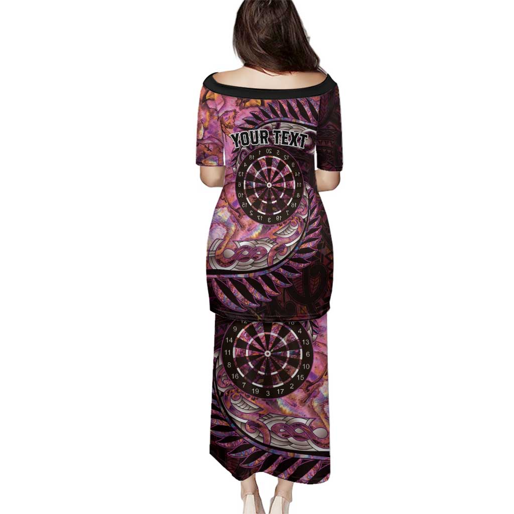 New Zealand Darts Personalised Family Matching Puletasi and Hawaiian Shirt Aotearoa Silver Fern Pink Papua Shell Spirit