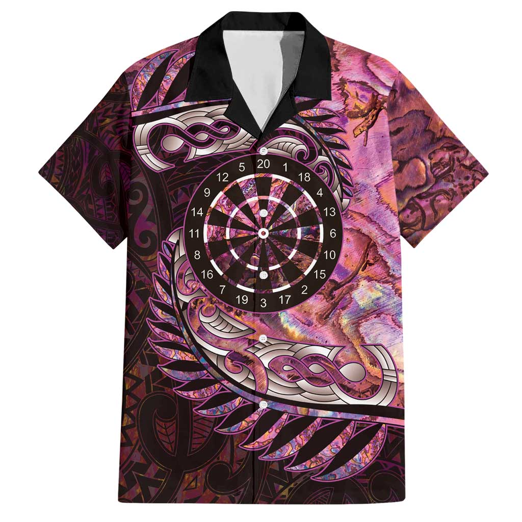New Zealand Darts Personalised Family Matching Short Sleeve Bodycon Dress and Hawaiian Shirt Aotearoa Silver Fern Pink Papua Shell Spirit